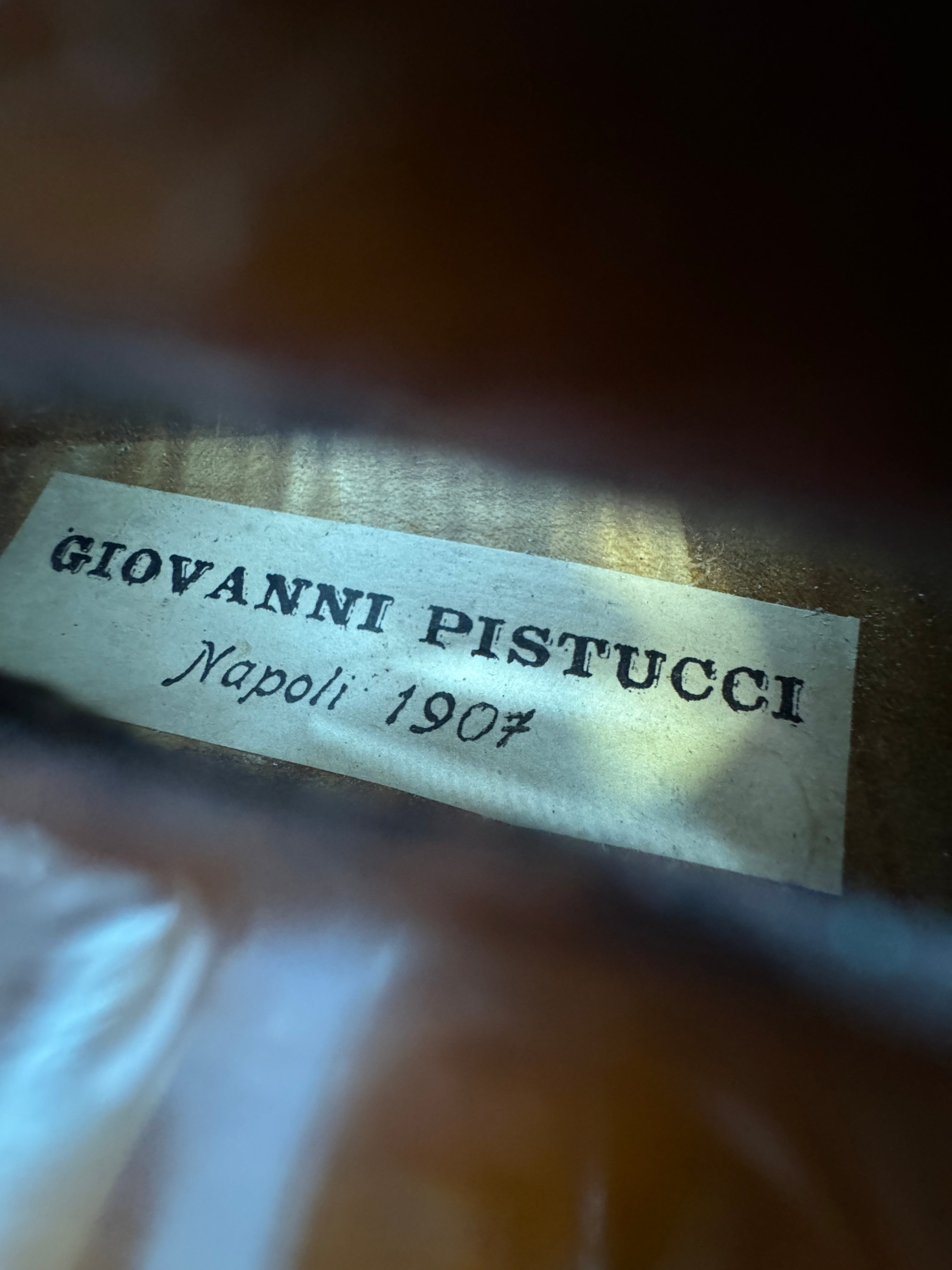 Italian Violin,  Labeled, "Giovanni Pistucci, Napoli, 1907."